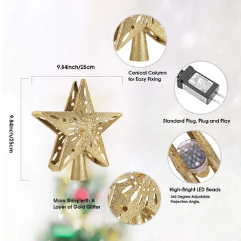 3D Hollow Gold/Sliver Star Vňaťou Projekcie Svetla s Zabudované Rotačné LED Loptu na Vianočný Strom Dekorácie LB88