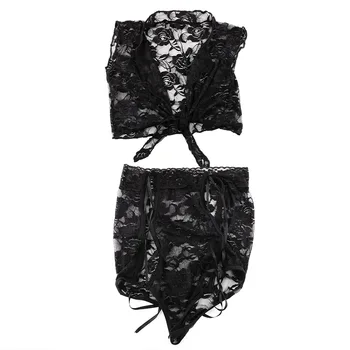 VATINE Sexy spodnú Bielizeň Pohľadu Čipky priesvitný Set spodnej Bielizne Bielizeň Exotické Oblečenie Sleepwear Čierny Kostým Sex