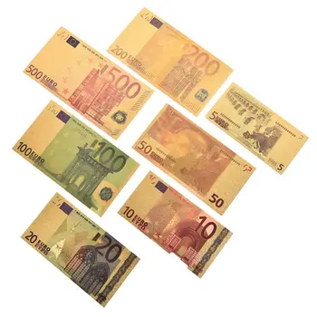 7pcs/množstvo 5 10 20 50 100 200 500 EUR Zlato, Bankovky v 24K Gold Falošné Papierové Peniaze na Zber Eurových Bankoviek Sady