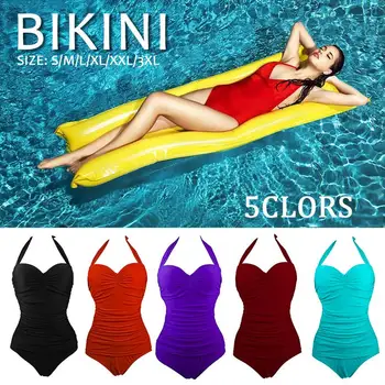 2019 Ženy Sexy Solid Farba Plaviek Plávanie Jeden Kus Bikiny, Plavky, Čierna, Fialová, Červená Voliteľné 5 Farieb