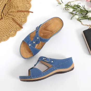Kliny Sandále pre Ženy Arch Podporu Nízke Päty Retro Boho Pošmyknúť Na Otvorené Prst Papuče Lete Ležérne Topánky NYZ Shop
