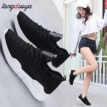 Letné tenisky ženy ľahký priedušný oka športová obuv žena, biela čierna telocvični bežecká obuv ženy čipky