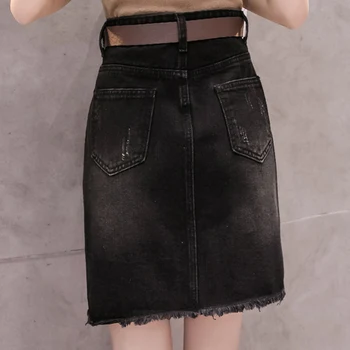 Čierne Letné Vintage Denim Ceruzku Sukne S Strapec Elegantné Streetwear Denim Midi Sukne Ženy Blue Jean Saias