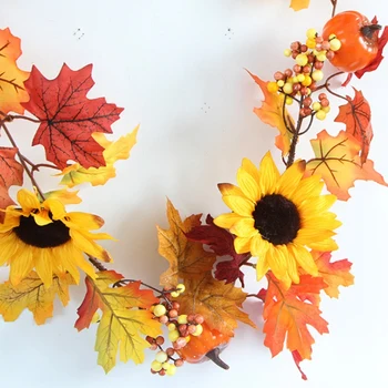 TOP!-Jesenné Slnko Kvet Ratan Halloween Dvere Hlavu Vďakyvzdania Dekorácie Javorový List Berry Dekorácie Mäkké Viniča