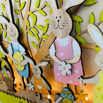 Veľkonočné Dekorácie Drevené Králik Bunny Famliy s LED Svetlom Ornament Domov DIY Drop shipping
