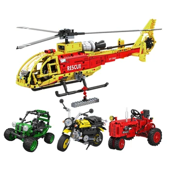 NOVÚ Techniku, séria montovaných blok hračka Motorke Starý Traktor prechádzky traktora Vrtuľník model chlapec tehly bloky hračka