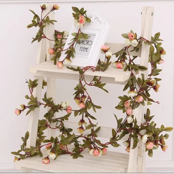 Dlho Umelého Hodvábu Ruže Kvet Viniča Leaf Garland Realisticky Rastlín Svadobné Party Domáce Dekorácie