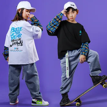Deti Streetwear Bežné Hip Hop 2 Ks Súpravy T-shirt Denim Pant Chlapci Dievčatá Dospievajúce Deti Tanec, Športová Tepláková súprava Kostýmy