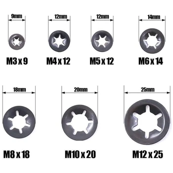 260Pcs M3 M4 M5 M6 M8 M10 M12 Push-na Zamykanie Podložky Star Matica Kovová Rýchle Speed Star Matica Poistný Uzáver Najrôznejších Auta