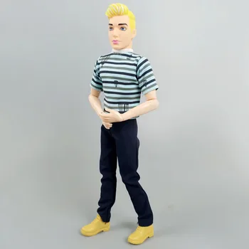 1Set Módne Bábiky Oblečenie pre Ken Chlapec Bábiky Modrá Pruhované Tričko, nohavice Nohavice pre Barbie Priateľ Ken Mužov Bábiky, Príslušenstvo