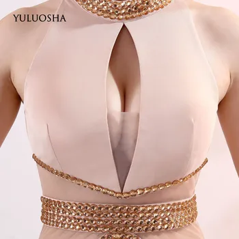YULUOSHA 2020 Módy Sexy plavky s uväzovaním za bez Rukávov Trúby Večerné Šaty Prom Party Formálne Šaty, na Poschodí-Dĺžka Čipky Lllusion Vestidos