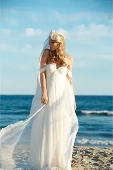 2019 Lacné Pláži Svadobné Šaty Šifón Ramena Skladaný Milú, Svadobné Šaty Boho Svadobné Šaty vestidos de novia
