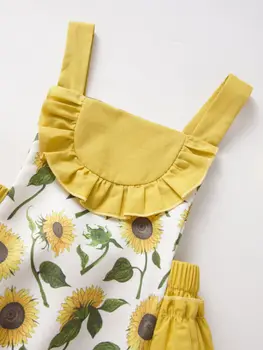 2020 Novonarodené Dievčatká Kvetinové Šaty Slnečnice Vytlačené Romper popruh bavlna Kombinézu jeden kus Jumpsuit oblečenie letné Oblečenie