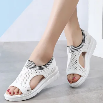WDZKN Lete Ležérne Topánky Ženy Sandále 2020 Ľahké Dámy Sandále Pošmyknúť Na Otvorené Prst Ženy Ploché Sandále veľká veľkosť 35-45 H8100