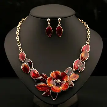 Kvety Sady Šperkov Náhrdelník Náušnice Dubaj Šperky Sady Zlaté Á Farebné Turecký Šperky, Svadobné Šperky Sady