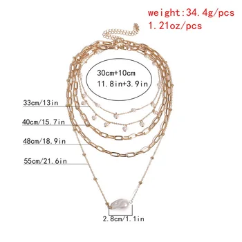 Elegantné Viacvrstvových Hrubé Reťaze Nepravidelný Baroková Perla Prívesok Náhrdelník Ženy Vintage Geometrické Náhrdelník Šperky Kolye XR2752