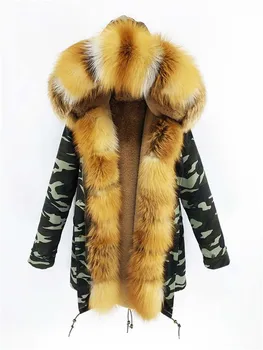 Ženy Zimná Vetrovka Coats Luxusná Veľká Fox Kožušiny Golier Hrubé Teplé Prírodné Králik Kožušinu Podšívka Parkas Vrchné Oblečenie