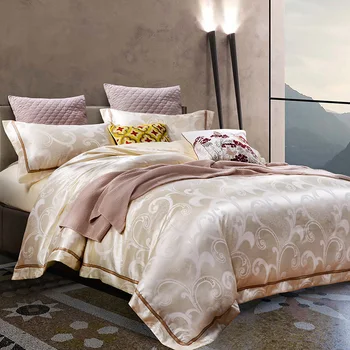 Luxusná posteľná bielizeň nastaviť štítky na jacquardove hodváb 4pcs obliečky posteľná bielizeň sady kráľovná king size Prikrývka/perinu nastaviť prestieradlá bavlna bedcover