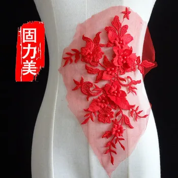 1pc Čistej Tkaniny, Výšivky Škvrny 3D Kvet Korálkové Nášivka Šiť Na Oblečenie, Svadobné Šaty Patch Príslušenstvo Červená Modrá ružová