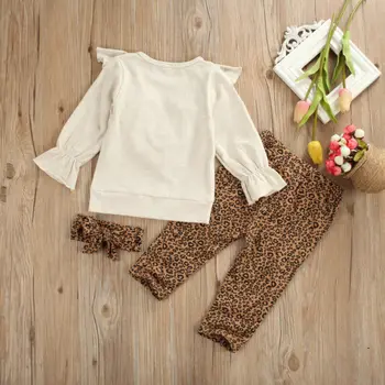 2 KS Módne Dieťa Dieťa Dievča Oblečenie s Dlhým Rukávom Prehrabať Topy Mikina+Leopard Nohavice Dievča Jeseň Oblečenie 0-5 Rokov