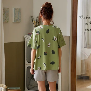 Zelená Sleepwear Sady Pre Ženy Krásne Avokádo Vzor Pyžamá zo Bavlny Krátke Domáce Nosenie Hot Predaj spodného Prádla, ako