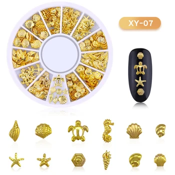 ICYCHEER Nail Art, 3D Dekorácie Kolesa Duté Zliatiny Zlata Tichom Shell Star Srdce DIY UV Manikúra Nástroj