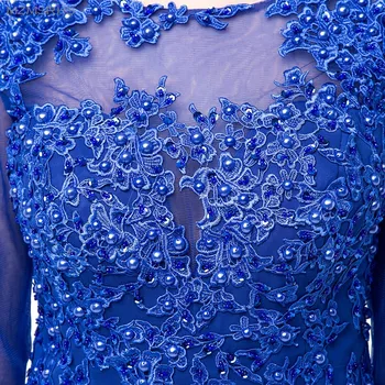 MZMSRHS Jedinečný Dizajnér Kráľovská Modrá Prom Šaty 2018 Morská víla Dlhý Rukáv Dubaj Kaftan Vysoká Krku Čipky Velvet vestido de festa
