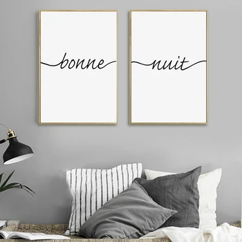 Francúzsky Bonne Nuit Spálňa Plátno Tlačiť Wall Art Decor , Moderný Minimalistický Plátne, Plagát, Francúzsky Stenu Spálne Dekor
