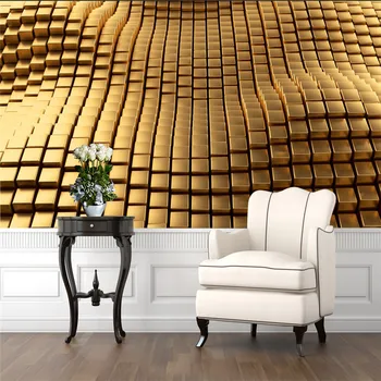Moderné Abstraktné Vlnité Zlatý Kov Štvorcov 3D Foto Tapety na Steny 3D kancelárskej Techniky Zmysel Industial Výzdoba Steny Papier 3D