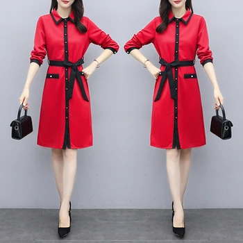 Červené Šaty Žien Vianočné Dámske Šaty Office Lady Vestidos Plus Veľkosť Balíka Office Kórejský Šaty Župan Longue Femme Vestido De Muje