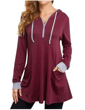 Nové jeseň dámy temperament, šitie zips pulóver s kapucňou long-sleeve voľné kovanie dámske tričko vrchné oblečenie