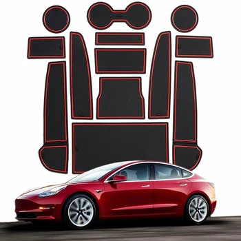 Auto Príslušenstvo, Červená Non-Slip Pohár Dverí a stredovej Konzoly Líniové Mat pre Tesla Model 3 Sedan 4-dverový 2017 2018 2019