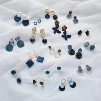Kórea francúzsky Modrá Akrylové Živice Vyhlásenie Náušnice Sú Geometrické Vertikálne Kyvadlo Prívesok pre Ženy Strany Eardrop Šperky