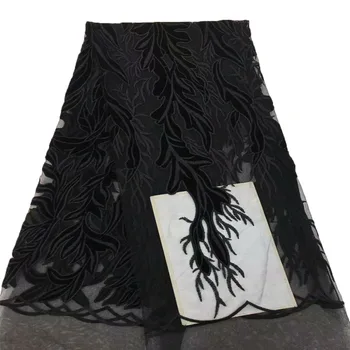 Čierne Moderné Oka textílie, Čipky s kvetinový vzor 5 metrov Afriky špeciálne Tylu Čipky Textílie pre elegantné šaty A385-2