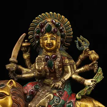 Svadobné dekorácie Nepálska staré medené hand-made vykladané kameňmi maľované zlato sľubný sochy bohyne