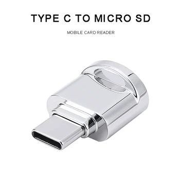 Strieborný Prenosný USB 3.1 TYPU C Na Micro SD Mini Card Reader OTG Adaptér Pre Telefóny Samsung Notebook PC