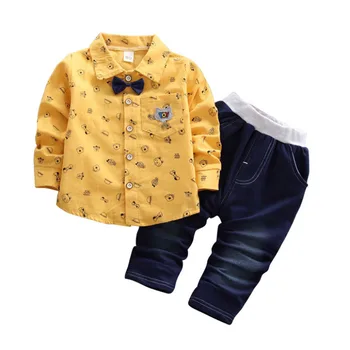 Na jeseň roku 2019 Baby Chlapci Oblečenie Nastaviť 2Long Rukáv Gentleman Vyhovovali Chlapcov Roztomilý Fľaša Vzor Dresov+Nohavice Deti Vyhovuje Deti Oblečenie