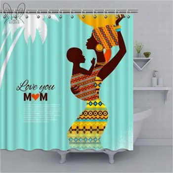 Retro Štýl Vytlačené Sprchový Záves Americký Afriky Mama A Dieťa Nepremokavé Kúpeľňa Opony Polyester Textílie Pre Kúpeľ Decor Set
