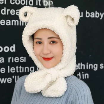 Zimné Klobúk a Šatku Jeden Pribrala Teplé chrániče sluchu Adult Lamb Cashmere kórejský Nové Príležitostné celý Zápas Kapucňou