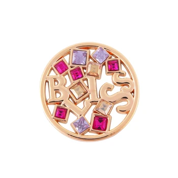 Vinnie Dizajn Šperky Rose Gold Prívesok Náhrdelník Blaženosti Broskyňa Crystal Mince pre 35mm Rám Prívesok na Mince Chovateľ