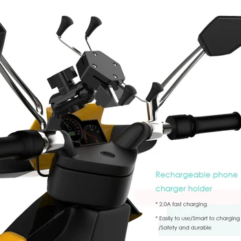 Zdaniteľná Motocykel Telefón Držiak Univerzálny 2 v 1, USB Telefón Držiak Motorke Roating Mount Mobile Spätné Mirro Telefón Stojan