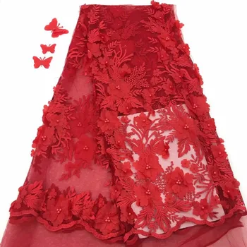 Africké čipky textílie s 3d kvet pre svadobné šaty francúzsky dizajn, najnovšie 3d čipky textílie 2017 vysoko kvalitné 3d tkaniny flowe(FJ108