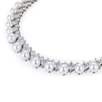 Crystal CZ Zirkónmi Svadobné Svadobné Perlový Náhrdelník Náušnice Set Šperkov Sady pre Ženy Príslušenstvo CN10130