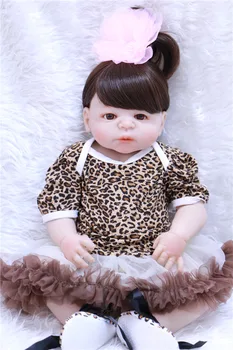 55 cm Nového celého Tela Silikónové Reborn Baby Doll Hračky Novonarodené Dievčatko Baby Doll hnedé vlasy parochňa modrá/hnedé oči bonecas Brinquedos