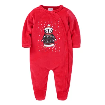 Honeyzone Vianočný Dizajn Dieťa, Chlapec, Dievča Remienky Dlhý Rukáv Červená Novorodenca Bavlnené Oblečenie Fleece Teplé Zahustiť Jumpsuit