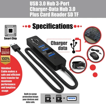 Synchronizáciu údajov 5Gbps Rýchlo Notebook Ploche 3-port PC SD TF Card Reader Plug And Play Nabíjačku USB3.0 Hub Adaptér Vysoká Rýchlosť