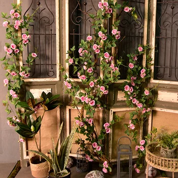 Hodváb Umelé Ruže Viniča Visí Kvety Pre Dekorácie Ratan Falošné Rastliny Listy Garland Romantická Svadba, Domáce Dekorácie