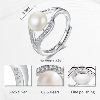 KALETINE 8mm Pearl Krúžok 925 Sterling Silver Krúžky CZ Kamene Eleganciu Ringlet pre Ženy Pearl Šperky, Luxusné Strany Darčeky KLTR0116
