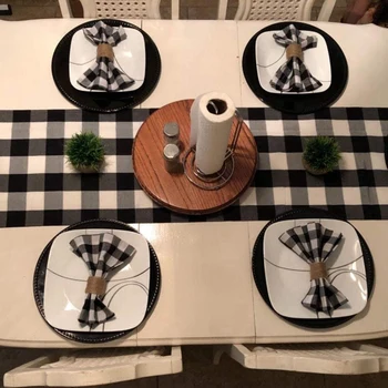 Stôl Runner Čierne a Biele Kockované na Vianočné Sviatky Strany Stole, Nastavenie Dekor