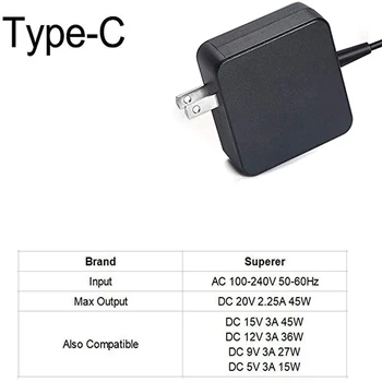 Typ C AC Nabíjačka vhodný pre Acer Chromebook 11 C771T C771-C4TM Notebooku Napájací Adaptér Kábel